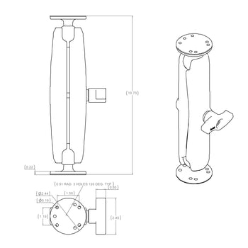 RAM® Double Ball Mount with Two Round Plates - C Size Long