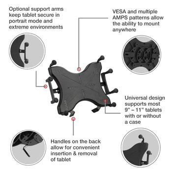 RAM® X-Grip® with Twist-Lock™ Pivot Suction for 9"-11" Tablets - Medium