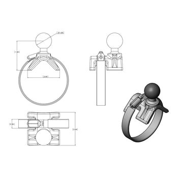 RAM-B-108BU-HUM1:RAM-B-108BU-HUM1_2:RAM Strap Hose Clamp Ball Base 1.5" - 2.1"